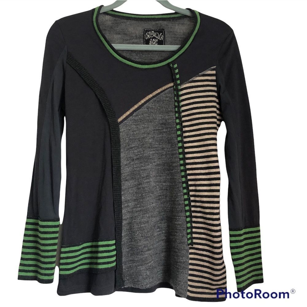 CAP JULUCA long sleeve striped patchwork sweater size S boho witchy goth grunge